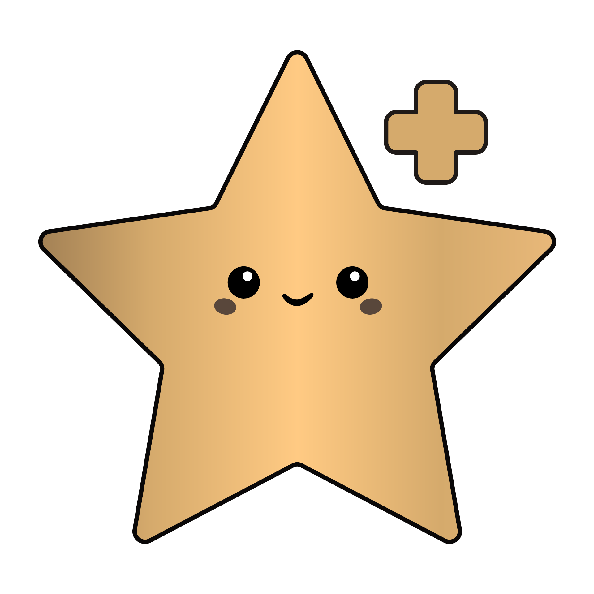 Gullstjerne med et plusstegn, symboliserer rotfylling