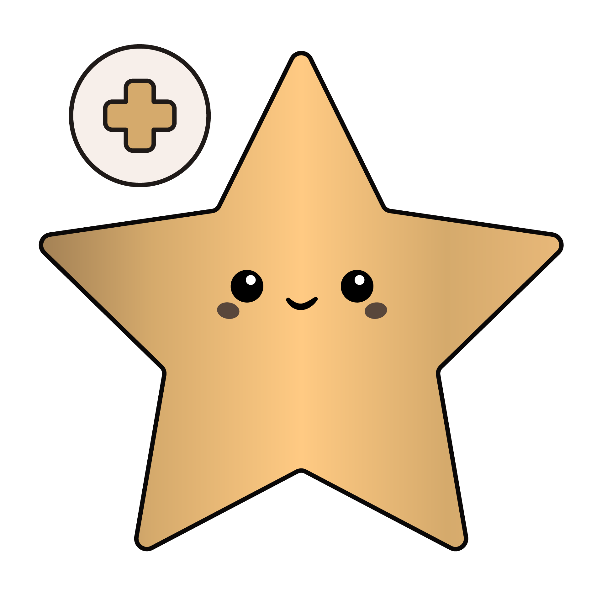 Gullstjerne med et plusstegn inni en hvit sirkel, symboliserer tanntrekking